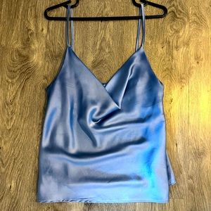Blue satin cowlick neck top